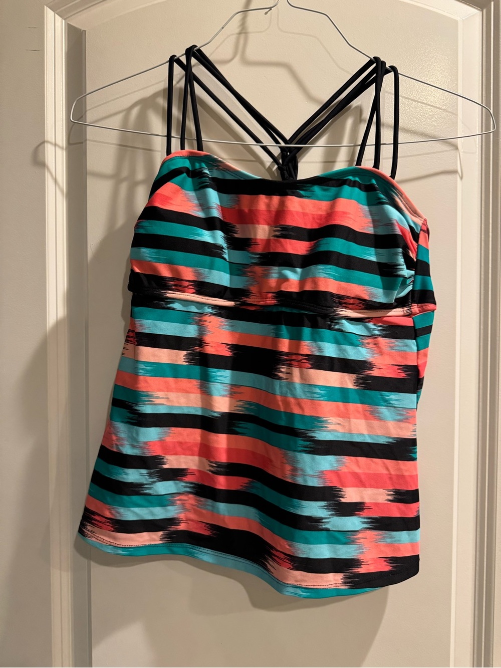 Women’s Striped Tankini Top - Coral & Teal
